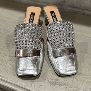 Sergio Rossi, leather silver studded mules size 40 1/2